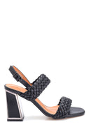 Women's Knitted Detailed Thick Heeled Sandals | Derimod Women's Knitted Detailed Thick Heeled Sandals | Derimod