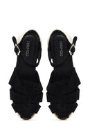 Women's Black Ankle Strap Wedge Heel Suede Leather Espadrille Sandals | Derimod Women's Black Ankle Strap Wedge Heel Suede Leather Espadrille Sandals | Derimod