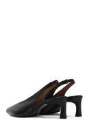 Women's Black Slingback Elastic Low Heel Leather Shoes | Derimod Women's Black Slingback Elastic Low Heel Leather Shoes | Derimod