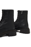 Women's Black Zippered Leather Combat Boot | Derimod Women's Black Zippered Leather Combat Boot | Derimod