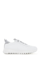 Women's White Lace-Up Leather Sneaker | Derimod Women's White Lace-Up Leather Sneaker | Derimod