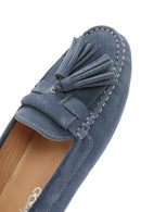 Women's Blue Tassel Suede Leather Loafer | Derimod Women's Blue Tassel Suede Leather Loafer | Derimod