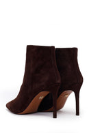 Woman Brown Zip Closure Thin-Heeled Suede Boots | Derimod Woman Brown Zip Closure Thin-Heeled Suede Boots | Derimod
