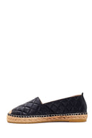 Women's Black Leather Quilted Espadrilles | Derimod Women's Black Leather Quilted Espadrilles | Derimod