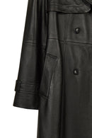 Isabel Woman Black Double-breasted Collar Leather Overcoat | Derimod Isabel Woman Black Double-breasted Collar Leather Overcoat | Derimod