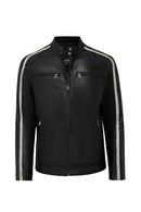 Middleton Men's Black Slim-Fit Short Leather Jacket | Derimod Middleton Men's Black Slim-Fit Short Leather Jacket | Derimod