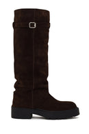 Woman Brown Thick-Soled Suede Boots | Derimod Woman Brown Thick-Soled Suede Boots | Derimod