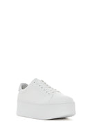 Women's White Lace-up Thick-Sole Leather Sneaker | Derimod Women's White Lace-up Thick-Sole Leather Sneaker | Derimod