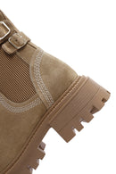 Women's Tan Suede Leather Buckle Zippered Boots | Derimod Women's Tan Suede Leather Buckle Zippered Boots | Derimod