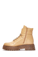 Women's Beige Leather Buckle Thick Soled Boots | Derimod Women's Beige Leather Buckle Thick Soled Boots | Derimod