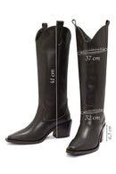 Women's Brown Chunky Heel Leather Cowboy Boots | Derimod Women's Brown Chunky Heel Leather Cowboy Boots | Derimod