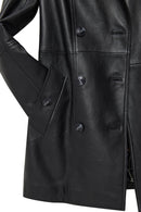 Matilda Women's Black Double Breasted Leather Coat | Derimod Matilda Women's Black Double Breasted Leather Coat | Derimod