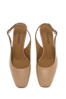 Women's Beige Slingback Low Thick Heel Leather Shoes | Derimod Women's Beige Slingback Low Thick Heel Leather Shoes | Derimod