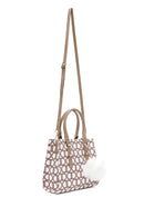 Women's Beige Long Strap Fabric Monogram Patterned Shoulder Bag | Derimod Women's Beige Long Strap Fabric Monogram Patterned Shoulder Bag | Derimod