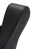 Women's Black Thick Soled Printed Leather Comfort Slippers | Derimod Women's Black Thick Soled Printed Leather Comfort Slippers | Derimod