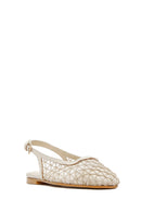 Women's Beige Open Back Patterned Ballerinas | Derimod Women's Beige Open Back Patterned Ballerinas | Derimod