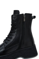 Women's Black Leather Zippered Thick Soled Leather Boots | Derimod Women's Black Leather Zippered Thick Soled Leather Boots | Derimod