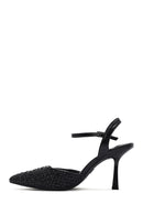 Women's Black Ankle Buckle Braided Thin Heeled Shoes | Derimod Women's Black Ankle Buckle Braided Thin Heeled Shoes | Derimod