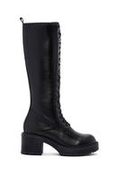 Women's Black Zipper Heeled Leather Boots | Derimod Women's Black Zipper Heeled Leather Boots | Derimod