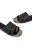 Woman Anthracite Stone-Embellished Slipper | Derimod Woman Anthracite Stone-Embellished Slipper | Derimod