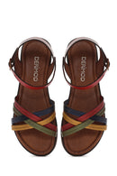 Women's Multicolored Leather Bodrum Sandals | Derimod Women's Multicolored Leather Bodrum Sandals | Derimod