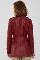 Whitney Women's Burgundy Long Leather Jacket | Derimod Whitney Women's Burgundy Long Leather Jacket | Derimod