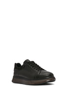 Men's Black Lace-up Thick-Sole Leather Sneaker | Derimod Men's Black Lace-up Thick-Sole Leather Sneaker | Derimod