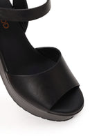 Woman Black Ankle-Buckle Wedge-Heel Leather Sandal | Derimod Woman Black Ankle-Buckle Wedge-Heel Leather Sandal | Derimod