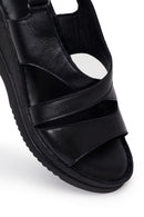 Woman Black Wedge Heel Leather Comfort Sandal | Derimod Woman Black Wedge Heel Leather Comfort Sandal | Derimod