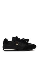 Kadın Siyah Bağcıklı Charmlı Leopar Deri Sneaker | Derimod Kadın Siyah Bağcıklı Charmlı Leopar Deri Sneaker | Derimod