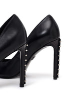 Woman Black Jeweled High Thin-Heeled Leather Stiletto | Derimod Woman Black Jeweled High Thin-Heeled Leather Stiletto | Derimod