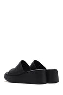Women's Black Thick Soled Printed Leather Comfort Slippers | Derimod Women's Black Thick Soled Printed Leather Comfort Slippers | Derimod