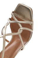 Women's Gold Ankle Buckle Thin Heel Metallic Leather Sandals | Derimod Women's Gold Ankle Buckle Thin Heel Metallic Leather Sandals | Derimod