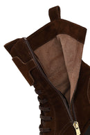 Women's Brown Zippered Thick-Soled Suede Leather Combat Boot | Derimod Women's Brown Zippered Thick-Soled Suede Leather Combat Boot | Derimod