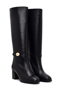 Women's Black Thick Heel Leather Boots | Derimod Women's Black Thick Heel Leather Boots | Derimod