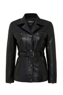 Edith Women's Black Collar Fur Leather Jacket | Derimod Edith Women's Black Collar Fur Leather Jacket | Derimod