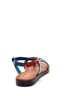 Women's Multicolored Leather Flip Flops Flat Bodrum Sandals | Derimod Women's Multicolored Leather Flip Flops Flat Bodrum Sandals | Derimod