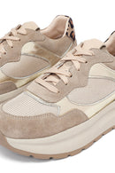Kadın Bej Bağcıklı Kalın Tabanlı Deri Sneaker | Derimod Kadın Bej Bağcıklı Kalın Tabanlı Deri Sneaker | Derimod