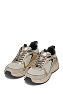 Geox Women Beige D Zarvıa A - Mesh+Pearl.Gbk Lace-Up Thick Sole Leather Sneaker | Derimod Geox Women Beige D Zarvıa A - Mesh+Pearl.Gbk Lace-Up Thick Sole Leather Sneaker | Derimod