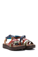 Women's Multicolored Ankle Strap Leather Bodrum Sandals | Derimod Women's Multicolored Ankle Strap Leather Bodrum Sandals | Derimod