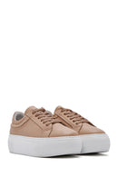 Women's Beige Lace-up Thick-Sole Leather Sneaker | Derimod Women's Beige Lace-up Thick-Sole Leather Sneaker | Derimod