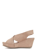 Woman Beige Strappy Wedge Suede Sandal | Derimod Woman Beige Strappy Wedge Suede Sandal | Derimod