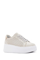 Women's Beige Thick Sole Lace Up Leather Sneaker | Derimod Women's Beige Thick Sole Lace Up Leather Sneaker | Derimod