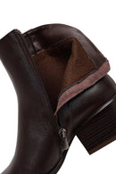 Woman Brown Zip Closure Short Thick-Heeled Leather Cowboy Boots | Derimod Woman Brown Zip Closure Short Thick-Heeled Leather Cowboy Boots | Derimod