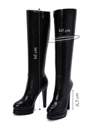 Women's Black Zippered High Heel Platform Leather Boots | Derimod Women's Black Zippered High Heel Platform Leather Boots | Derimod