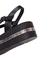 Women's Black Stone Thick Soled Flat Sandals | Derimod Women's Black Stone Thick Soled Flat Sandals | Derimod