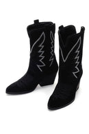 Women's Black Stone Leather Cowboy Boots | Derimod Women's Black Stone Leather Cowboy Boots | Derimod