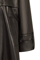 Adele Woman Black A-Line Hooded Fur Collar Leather Overcoat | Derimod Adele Woman Black A-Line Hooded Fur Collar Leather Overcoat | Derimod