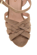 Women's Beige Suede Leather Wedge Heel Sandals | Derimod Women's Beige Suede Leather Wedge Heel Sandals | Derimod