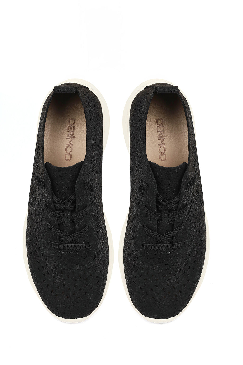 Kadın Siyah Bağcıklı Kalın Tabanlı Desenli Kumaş Comfort Sneaker